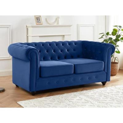Vente-unique - Canap&eacute; 2 Places Chesterfield - Velours Bleu Roi