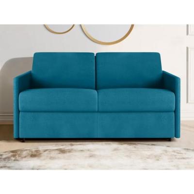 Canap&eacute; 2 places convertible express en tissu bleu turquoise - Couchage 120 cm - Matelas 14 cm CALIFE 