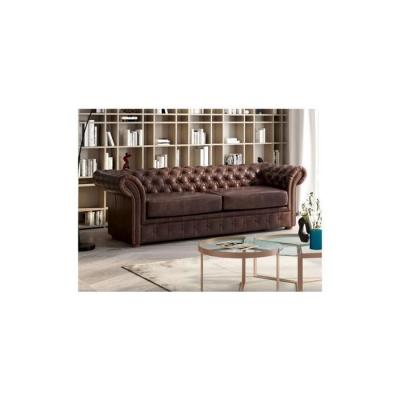 Canap&eacute; 3 places chesterfield CLOTAIRE 100% cuir vieilli 