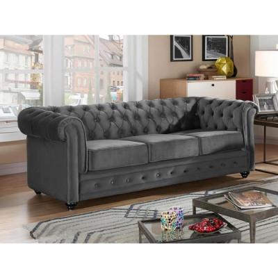 Vente-unique Canap&eacute; 3 places CHESTERFIELD - Velours anthracite