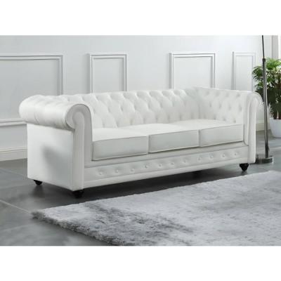 Vente-unique Canap&eacute; 3 places en cuir de buffle CHESTERFIELD - Blanc