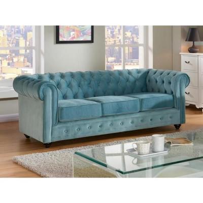 Vente-unique Canap&eacute; 3 places CHESTERFIELD - Velours bleu pastel