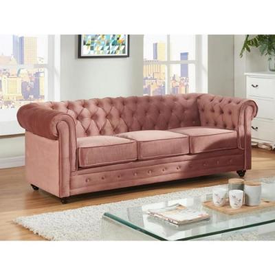 Vente-unique Canap&eacute; 3 places CHESTERFIELD - Velours rose pastel