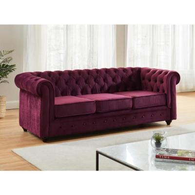 Vente-Unique Canap&eacute; 3 places CHESTERFIELD - Velours pourpre