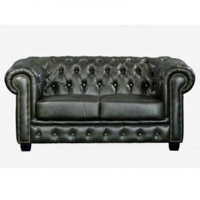 Canap&eacute; Chesterfield 2 Places Brenton 100% Cuir de Buffle - Vert Empire