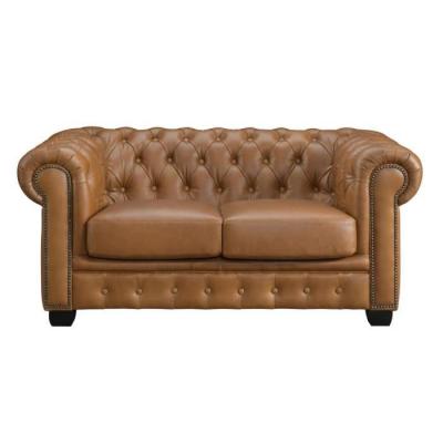 Canap&eacute; chesterfield 2 places BRENTON 100% cuir de buffle - Caramel vintage