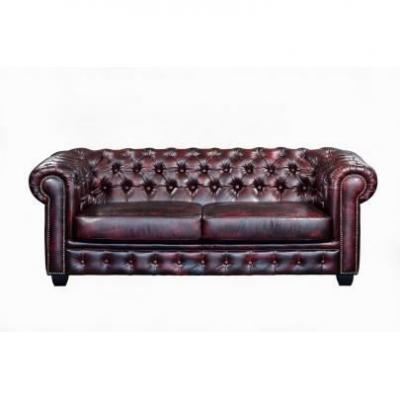 Canap&eacute; chesterfield 3 places BRENTON 100% cuir de buffle - Bordeaux