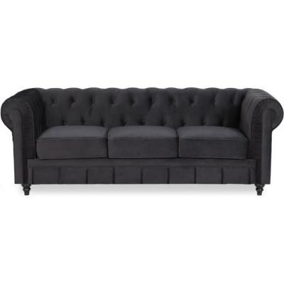 INTENSEDECO Canape Chesterfield Velours 3 Places Altesse Noir