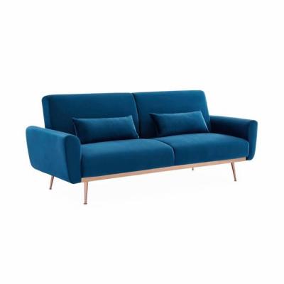 Canap&eacute; convertible design en velours 2 - 3 places scandinave droit avec pieds fins or rose - Oskar