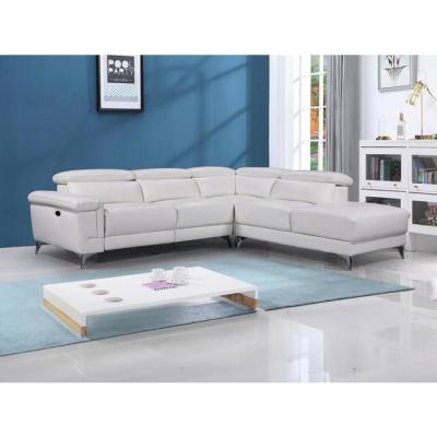 Canap&eacute; d'angle relax &eacute;lectrique en cuir pascaline - ivoire - angle droit