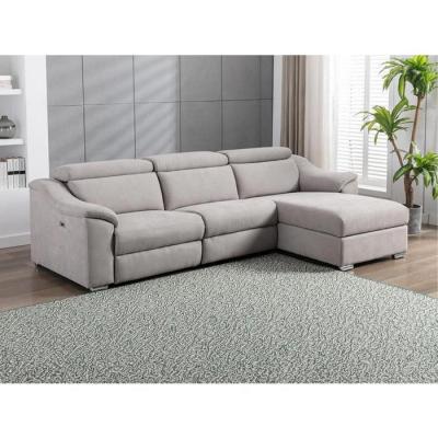 Canap&eacute; d'angle relax &eacute;lectrique en tissu gris clair PEDRERA - Angle droit