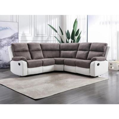 Canap&eacute; d'angle relax gris et blanc en microfibre et simili TOLZANO
