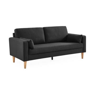 Canap&eacute; 3 places fixe droit en tissu gris chin&eacute; fonc&eacute;, pieds bois scandinave - Bjorn