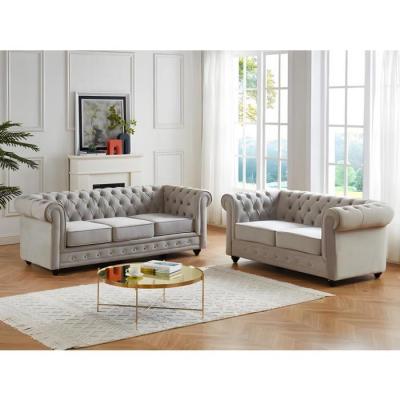 Canap&eacute;s 3 places et 2 places CHESTERFIELD - Velours gris clair