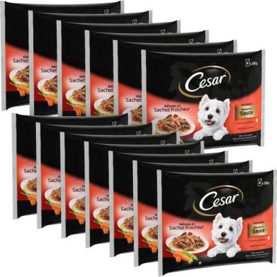 Cesar sachets fra&icirc;cheur en sauce - 2 vari&eacute;t&eacute;s - pour chien adulte - 4 x 100 g (x13) 