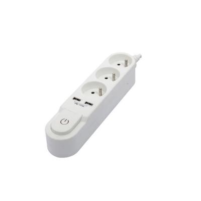 CHACON Bloc Design 3x16A avec Interrupteur + 2 USB - 3m - Blanc
