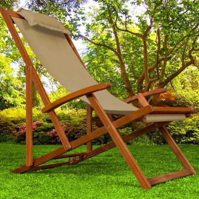 Transat de jardin beige en bois d'acacia pliable