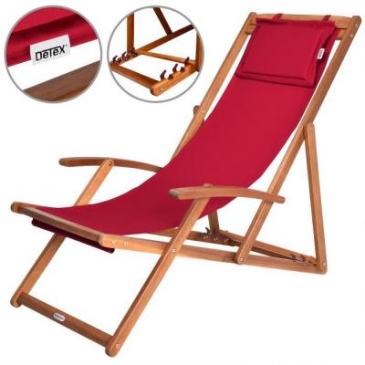 Transat de jardin rouge en bois d'acacia pliable