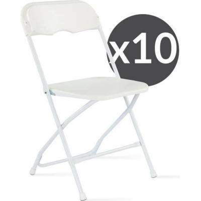 Lot de 10 chaises pliantes 10 places poly&eacute;thyl&egrave;ne blanc