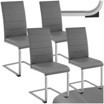 TECTAKE 4 Chaises de Salle &agrave; Manger Rembourr&eacute;es Pieds en m&eacute;tal Argent&eacute;s Design Moderne Gris