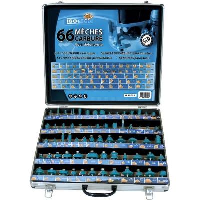 Leman - coffret 66 meches de defonceuse carbure assorties queue 8 mm