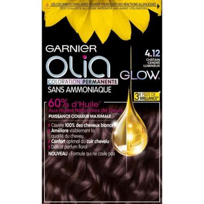 Coloration permanente GARNIER Olia Sans ammoniaque - 4.12 Ch&acirc;tain cendre lumineux