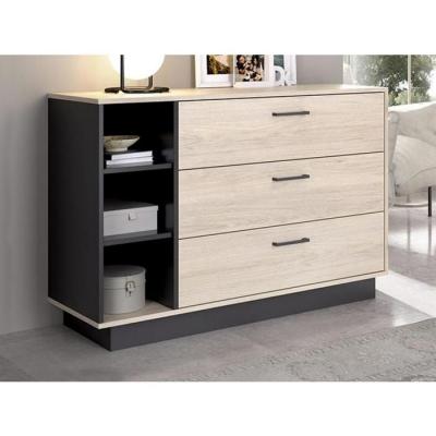 Commode 3 tiroirs et 3 niches - Coloris : Naturel et anthracite - LEANDRE