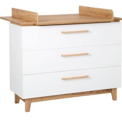 ROBA Commode &agrave; langer ""Finn"" - 3 tiroirs, fermeture progressive, Blanc - ch&ecirc;ne dor&eacute;