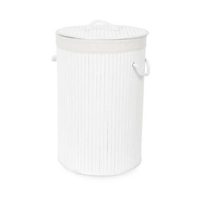 Panier &agrave; linge Compactor Rond pliable Bambou blanc