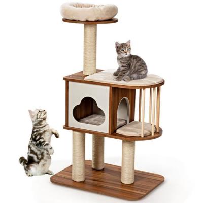 CostwayArbre &agrave; Chat 117CM en Bois avec Plate-Forme Griffoirs et Coussins Lavables