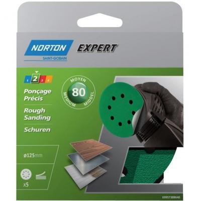 Norton - Disque auto-agrippant grain 80 d: 125 mm - lot de 5