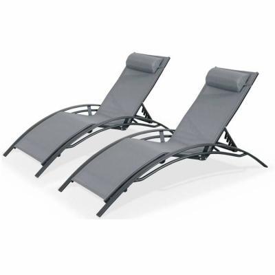 Duo de bains de soleil aluminium et textil&egrave;ne - Louisa Anthracite
