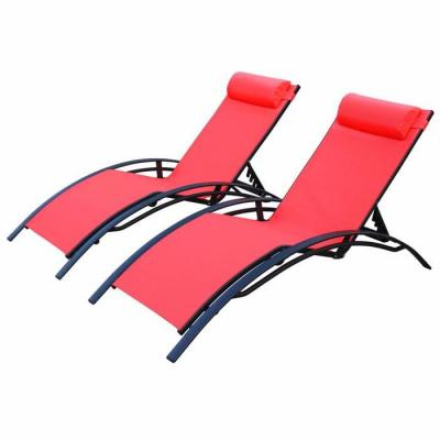 Duo de bains de soleil en aluminium et textil&egrave;ne corail et anthracite
