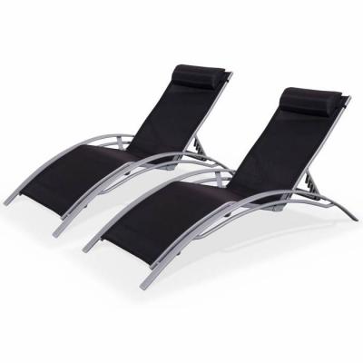 Duo de bains de soleil en aluminium et textil&egrave;ne gris et noir