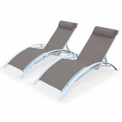 Lot de 2 bains de soleil en aluminium et textil&egrave;ne taupe