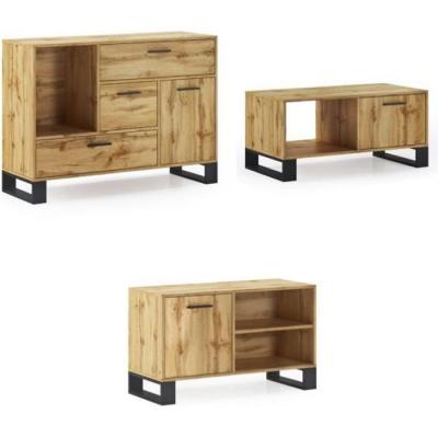 Ensemble LOFT, Buffet, Salle &agrave; manger, buffet-table basse-meuble TV, couleur ch&ecirc;ne rustique
