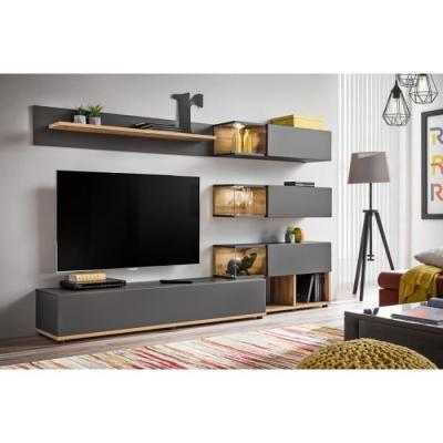 ASM Ensemble Murale Meuble TV - Silk - 6 &eacute;l&eacute;ments - Anthracite et Bois
