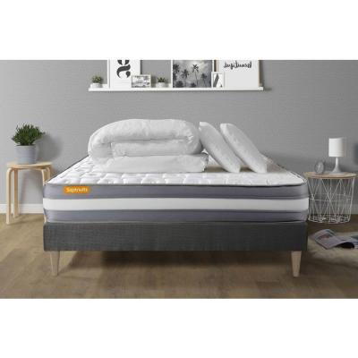Pack matelas sommier kit Gris Memo plus M&eacute;moire de forme avec 2 oreillers et couette