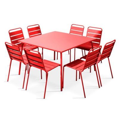 Table de jardin carr&eacute;e 120 x 120 cm en m&eacute;tal et 8 chaises en m&eacute;tal