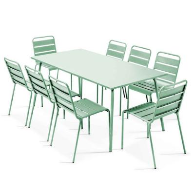 Palavas - ensemble table de jardin et 8 chaises en m&eacute;tal vert sauge