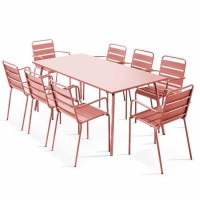 Palavas - ensemble table de jardin et 8 fauteuils en m&eacute;tal argile