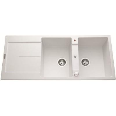Evier granit blanc pur TAM TAM 2 bacs 1 &eacute;gouttoir
