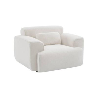 Fauteuil tissu bouclette blanche, lignes arrondis