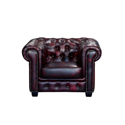 Fauteuil chesterfield BRENTON 100% cuir de buffle - Bordeaux