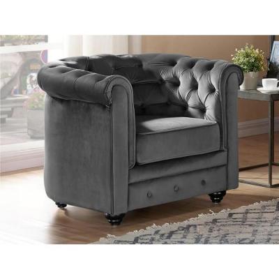 Vente-unique Fauteuil Chesterfield - Velours Anthracite