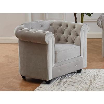 Vente-unique - Fauteuil Chesterfield - Velours Gris Clair