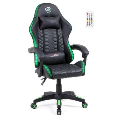 Fauteuil gaming AMS-LED-VENOM - simili cuir noir et vert - Eclairage LED 366 effets - T&eacute;l&eacute;commande