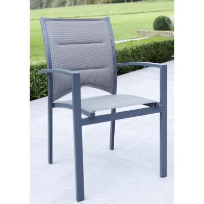 Fauteuil de jardin en aluminium et textil&egrave;ne gris W_600020