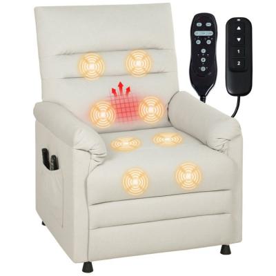 Fauteuil massant chauffant inclinable poches rangement port usb int&eacute;gr&eacute; velours gr&egrave;ge