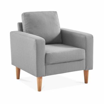 Fauteuil scandinave en tissu gris clair - Bjorn - Canap&eacute; 1 place fixe droit pieds bois